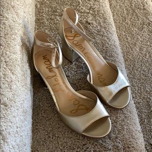 Gold block heel sandals